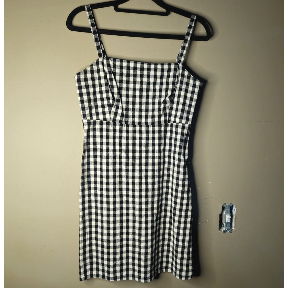 Hollister Black White Gingham Short Dress Strappy Sleeveless Square Neck S